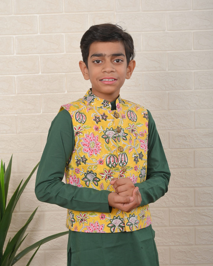 Sunny Garden Nehru Jacket with Kurta pajama 3 Piece Set  | Shobitam Custom Wear Made To Order