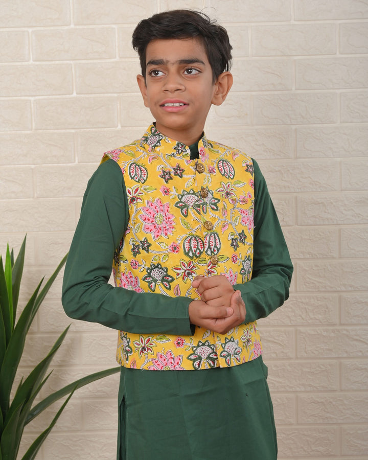 Sunny Garden Nehru Jacket with Kurta pajama 3 Piece Set  | Shobitam Custom Wear Made To Order