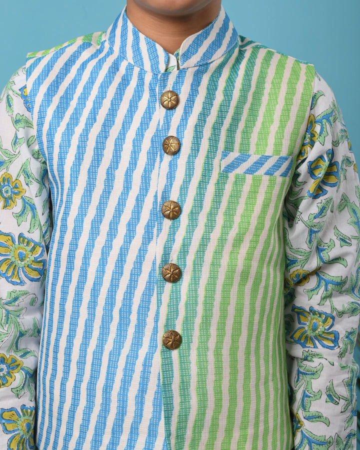 Meeraki Nehru Jacket with Kurta Pajama 3 piece set for boys | Shobitam Custom Wear Made To Order