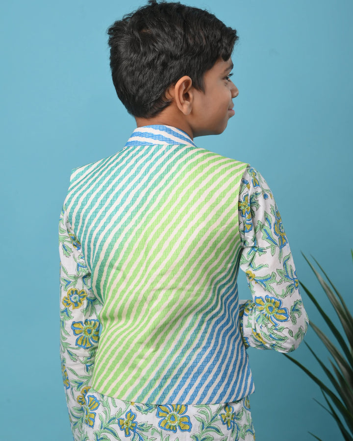 Meeraki Nehru Jacket with Kurta Pajama 3 piece set for boys | Shobitam Custom Wear Made To Order
