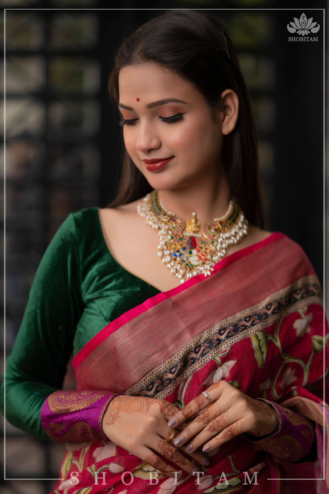 pre order Beautiful Dark Pink Linen Saree with Pichwai Design Digital Print