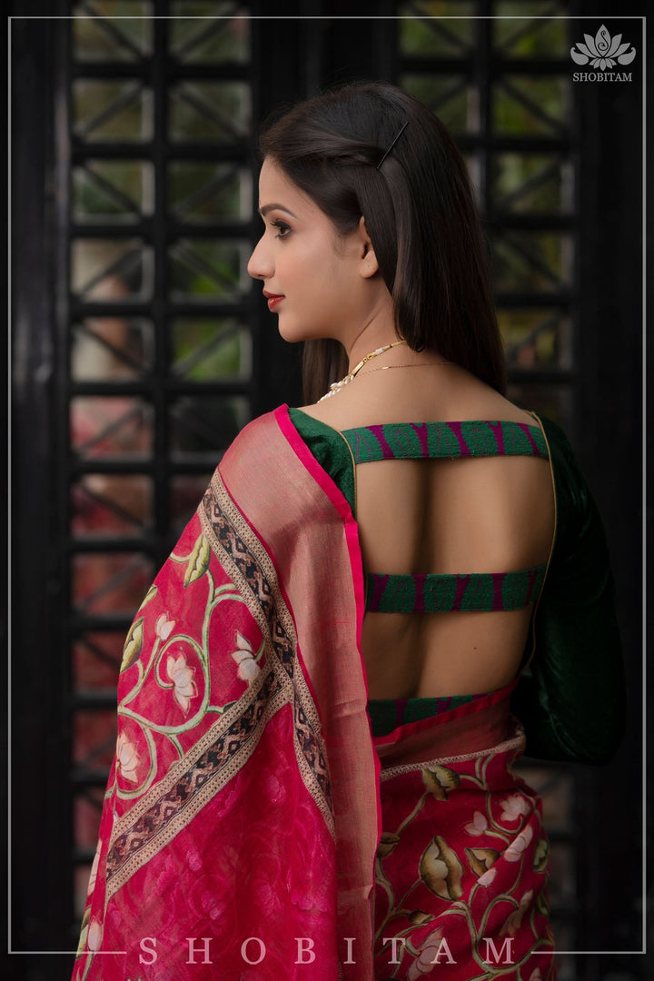 pre order Beautiful Dark Pink Linen Saree with Pichwai Design Digital Print