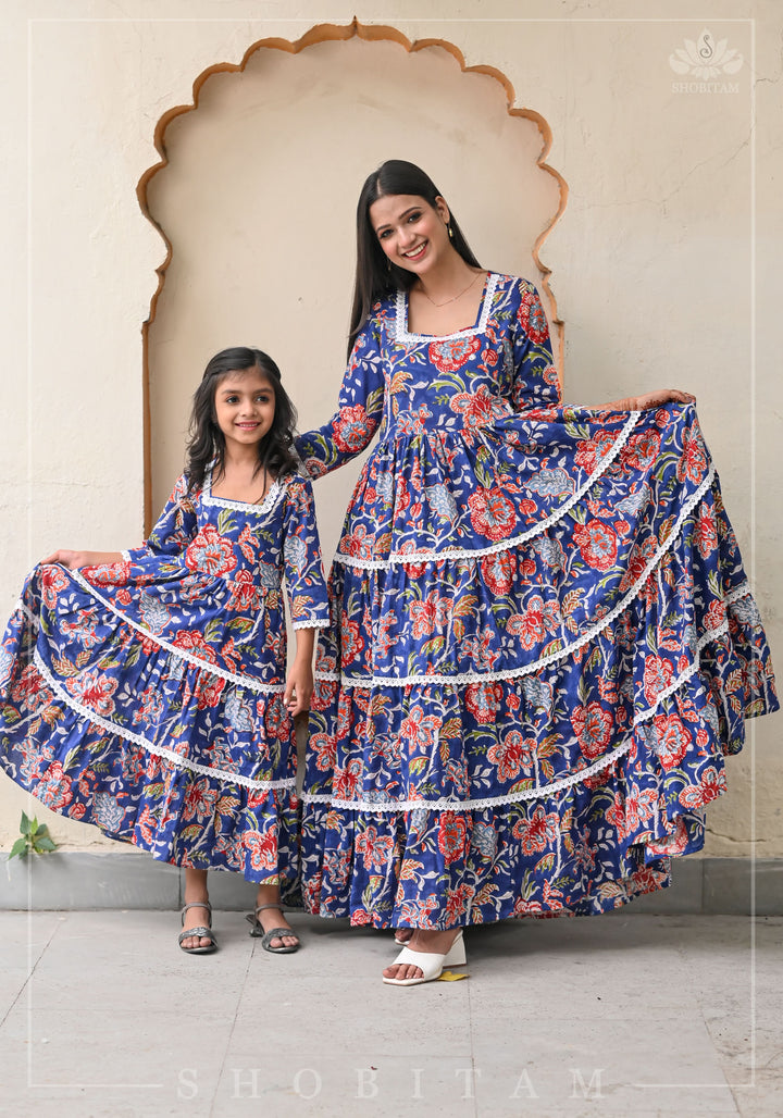 Mediterranean Tiered long Dress with 8 meter flare | Shobitam Made to Order