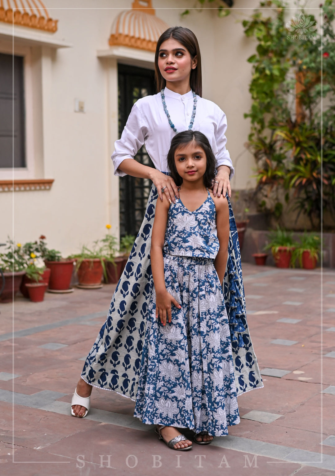 Indigo kalidaar cotton skirt | hand blockprint | Shobitam Made To Order