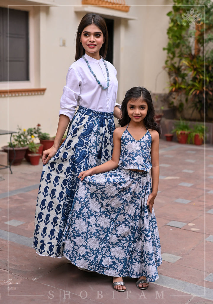 Girl Kid Indigo Halter Top and Long Skirt | Shobitam Made To Order