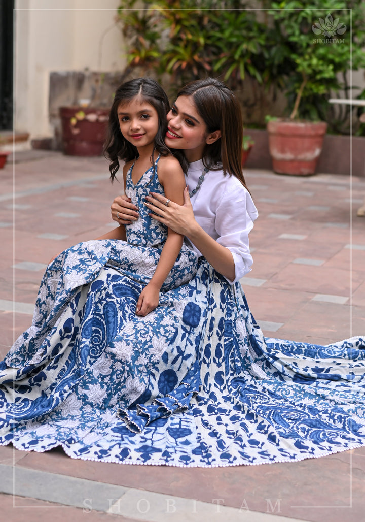 Girl Kid Indigo Halter Top and Long Skirt | Shobitam Made To Order