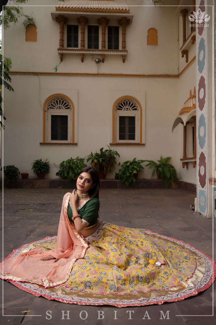 Yellow Marigold 6.5 meter Ghera 3 piece lehenga Set | Shobitam Made To Order