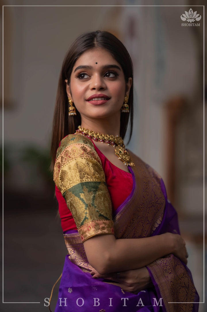 Exquisite Pure Banarasi Kora Silk Saree with Chunri Bootis, Resplendent Grand Pallu and Zar | SILK MARK CERTIFIED