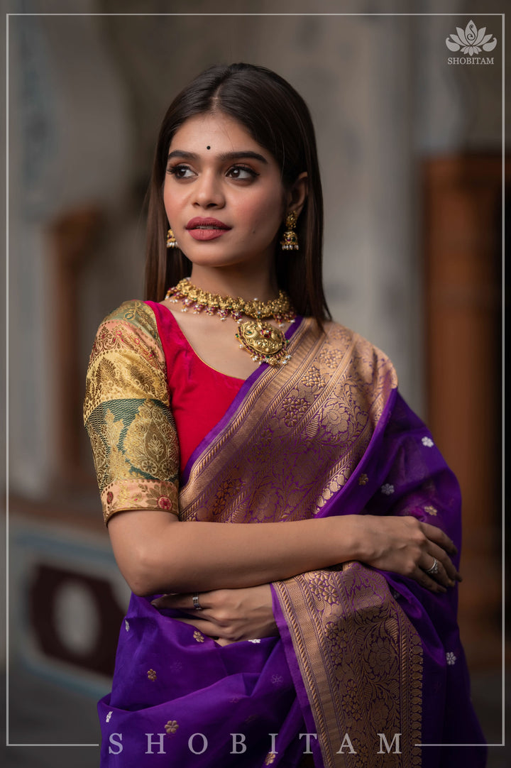 Exquisite Pure Banarasi Kora Silk Saree with Chunri Bootis, Resplendent Grand Pallu and Zar | SILK MARK CERTIFIED