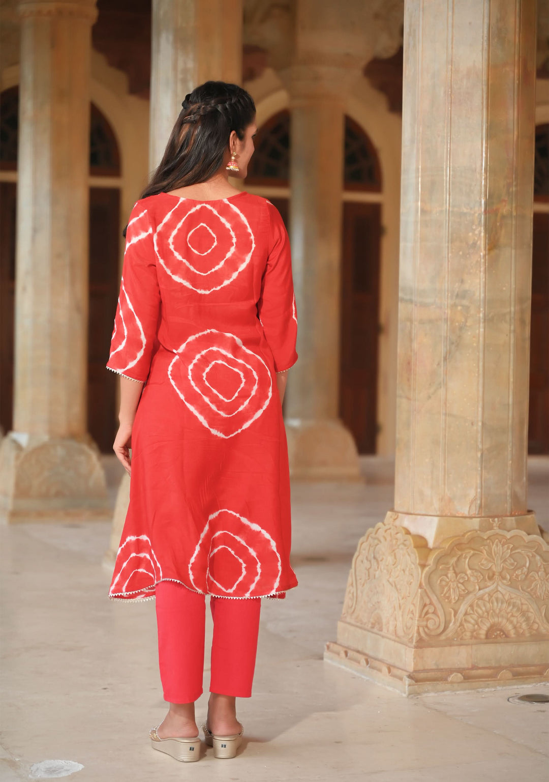 Vamika Shibori Dye 2 Pice Kurti Set in Red Muslin