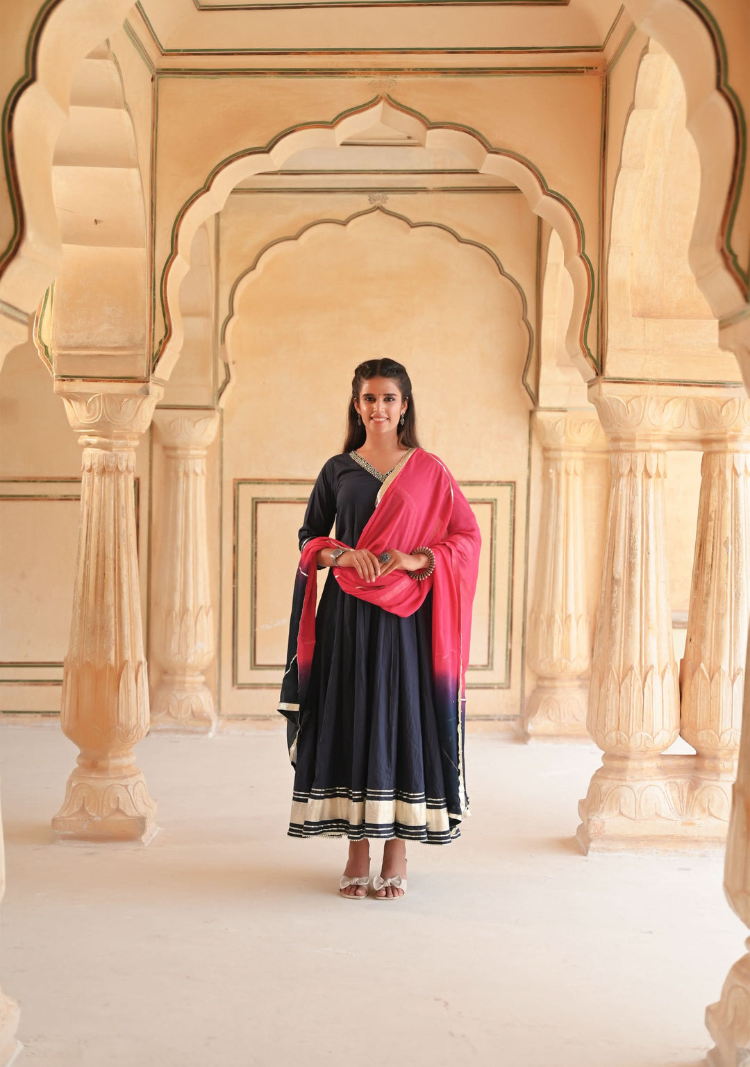 Midnight Navy Gotapatti  Anarkali 3 piece Suit, Made to Order