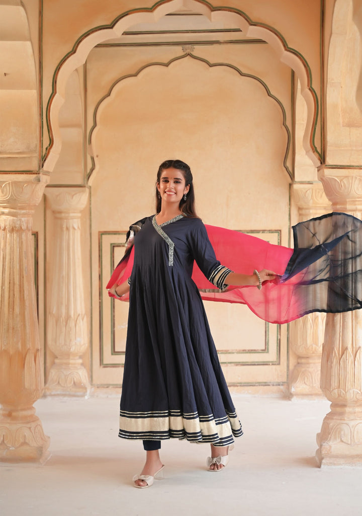 Midnight Navy Gotapatti  Anarkali 3 piece Suit, Made to Order
