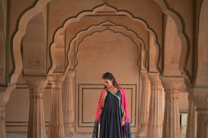 Midnight Navy Gotapatti  Anarkali 3 piece Suit, Made to Order
