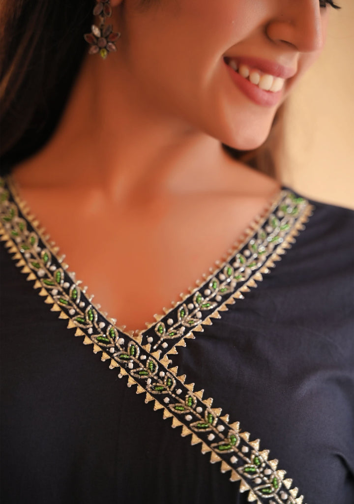 Midnight Navy Gotapatti  Anarkali 3 piece Suit, Made to Order