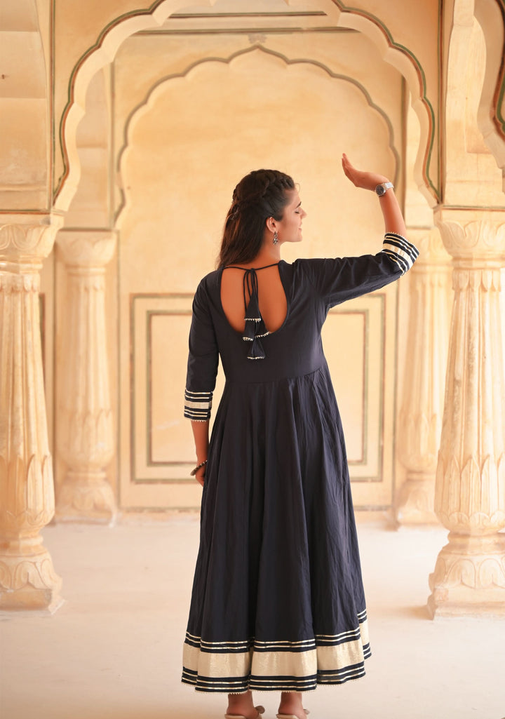 Midnight Navy Gotapatti  Anarkali 3 piece Suit, Made to Order