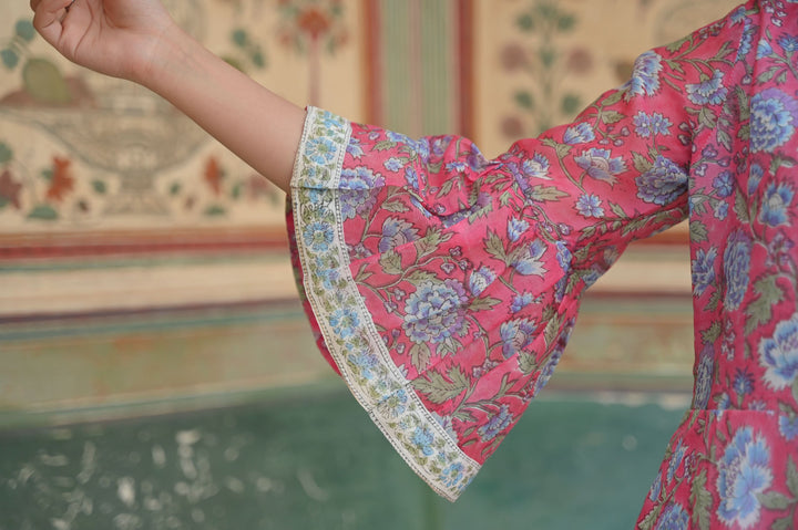 Aarna Chanderi Cotton Pink Kali 3 Piece Suit, Made to Order