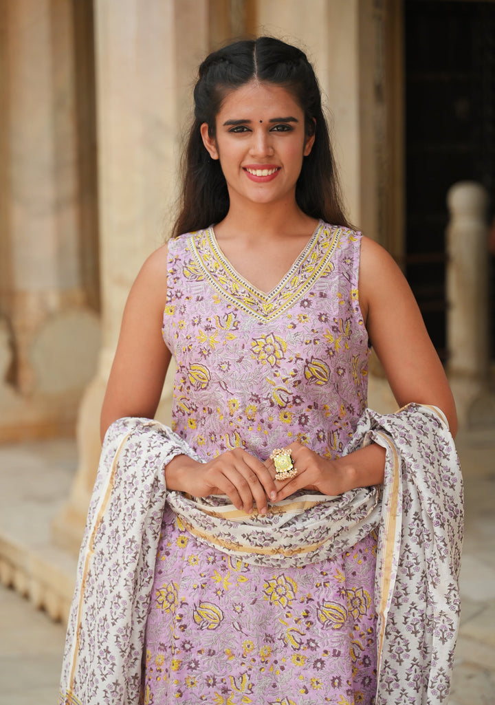 Asawari 3 piece Suit Set in Chanderi Cotton, Made to order, Sleeve option available