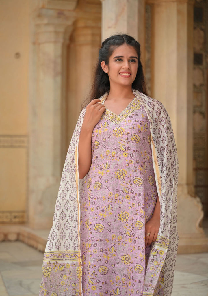 Asawari 3 piece Suit Set in Chanderi Cotton, Made to order, Sleeve option available