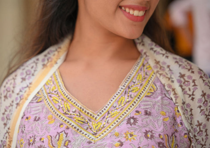Asawari 3 piece Suit Set in Chanderi Cotton, Made to order, Sleeve option available