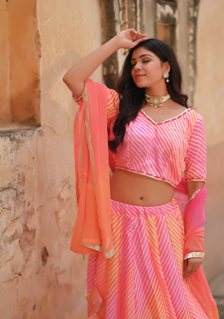 Leheriya Love Salmon Pink and Peach Lehenga Set