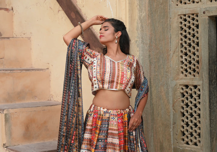 Raas Kalidar Lehenga Set in bold hues and Gotta patti embellishments, Made to Order