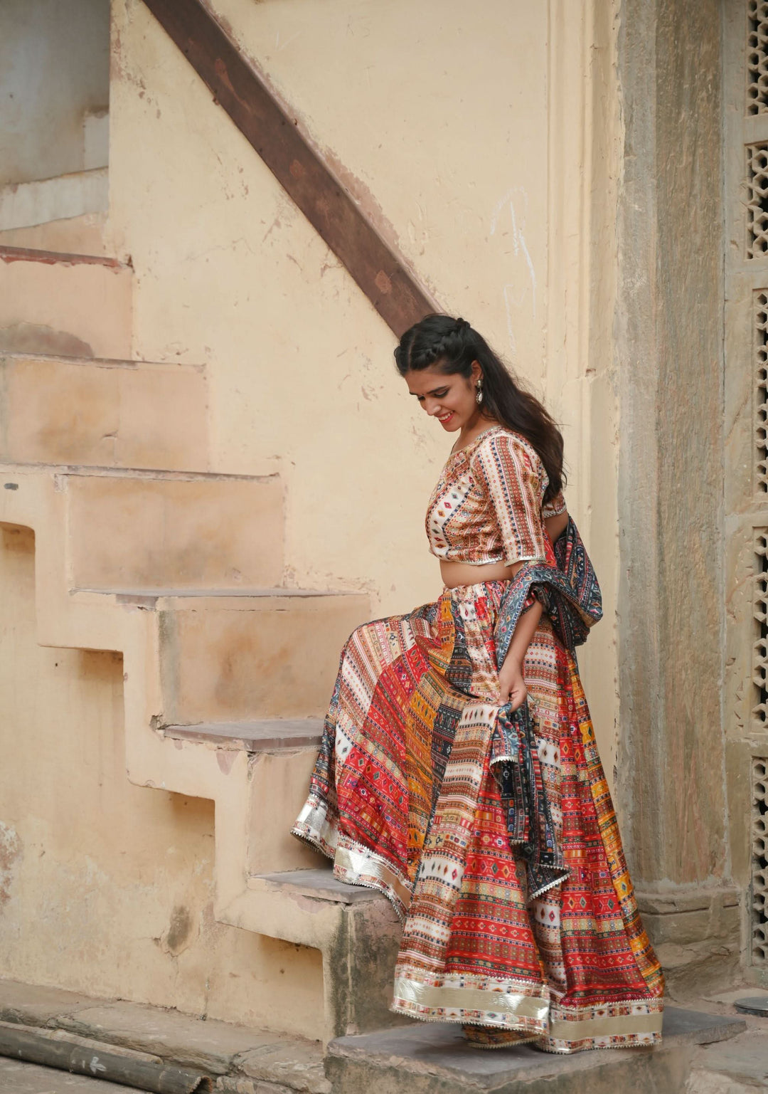 Raas Kalidar Lehenga Set in bold hues and Gotta patti embellishments, Made to Order