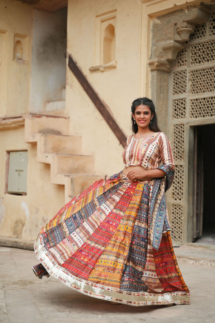 Raas Kalidar Lehenga Set in bold hues and Gotta patti embellishments, Made to Order