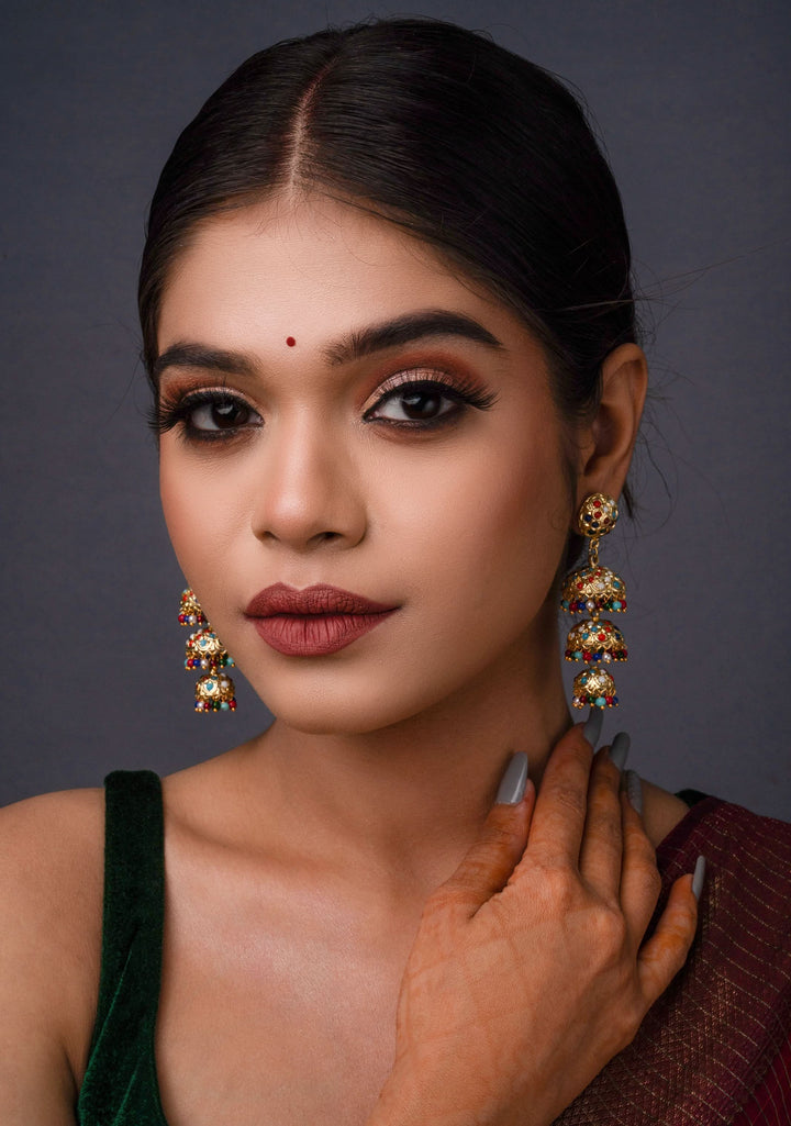 Triple Layer Jhumka Set in MultiColor | Shobitam Jewelry
