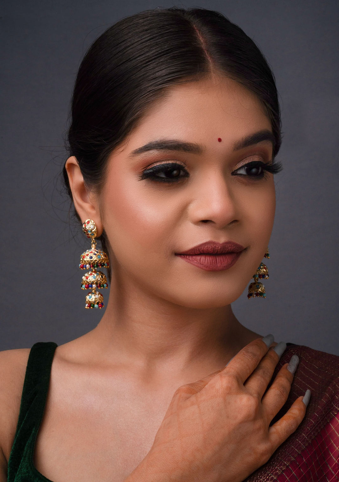 Triple Layer Jhumka Set in MultiColor | Shobitam Jewelry