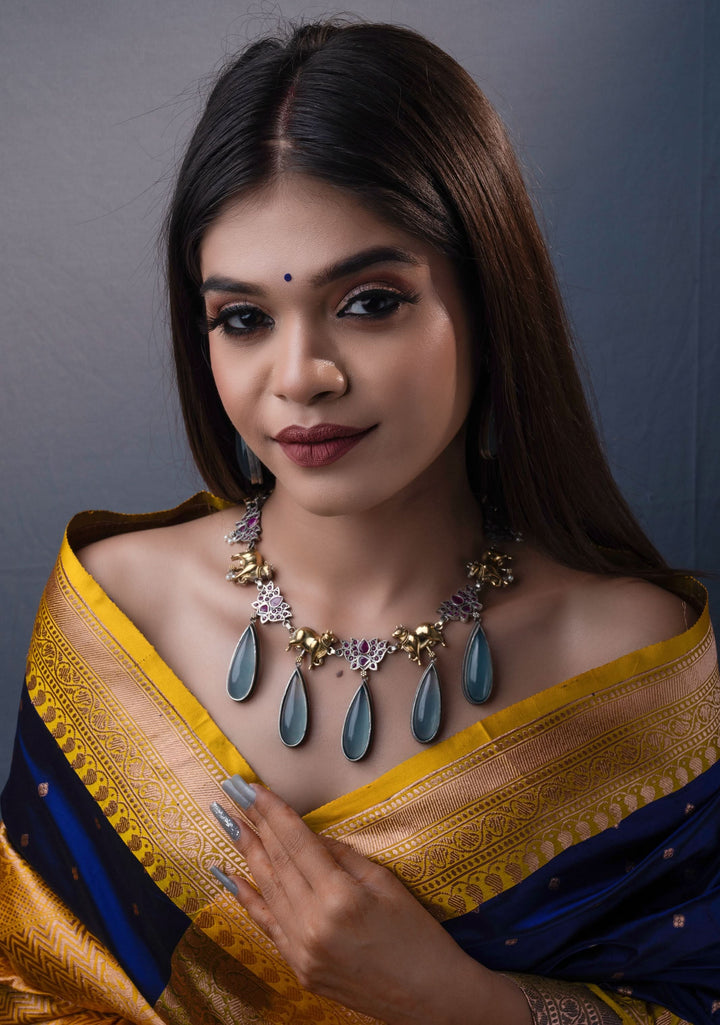 Fusion Dual Tone Jewelry with Pichwai Cow Units and Pink Stones| Shobitam Jewelry