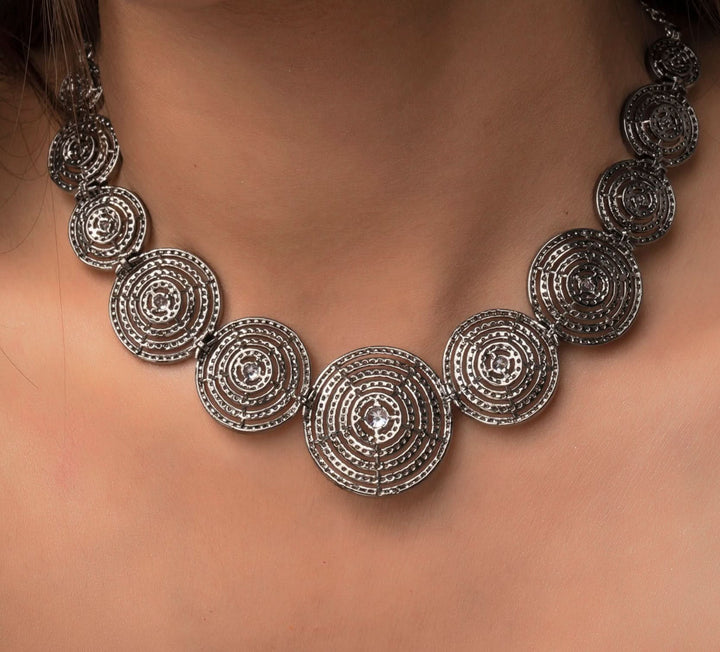 Dark Powder CZ Stone Studded Halo design  Necklace