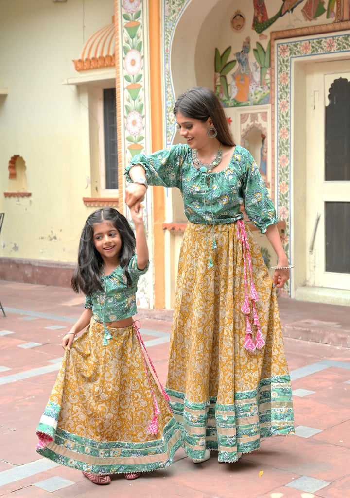 Mustard Love Peasant Top with Umbrella Cut Skirt For Woman, Twinning option available. | Made To Order