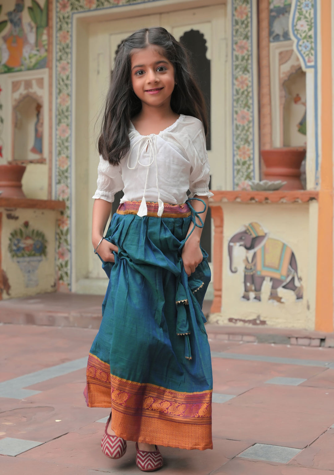 Moor Hues Pleated skirt and top for Girls  | Shobitam Custom Shirt Made To Order