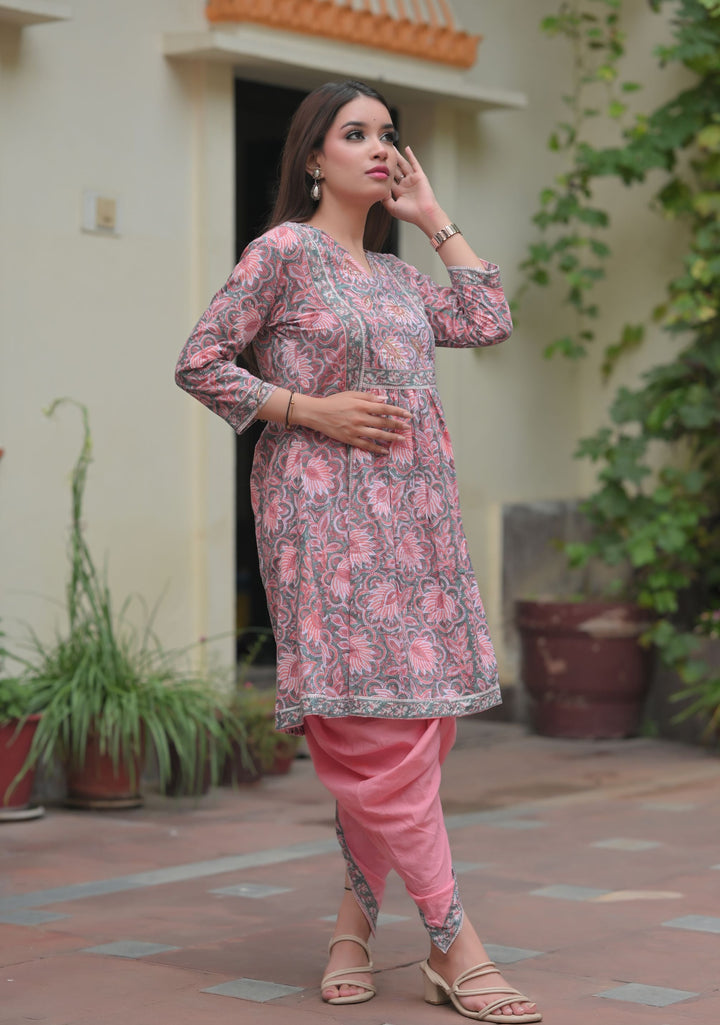 Seher block print Kurta with Dhoti pants - 2 piece Set  | Made To Order