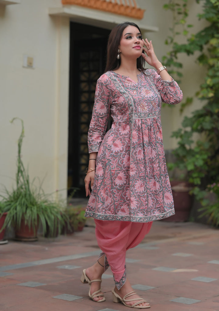 Seher block print Kurta with Dhoti pants - 2 piece Set  | Made To Order