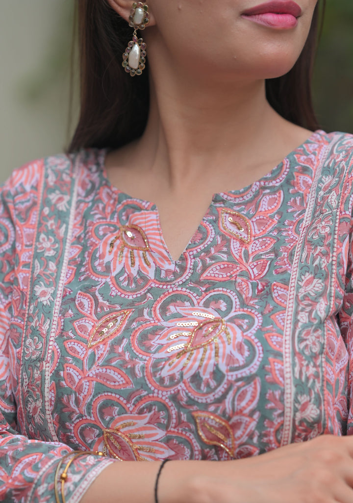Seher block print Kurta with Dhoti pants - 2 piece Set  | Made To Order