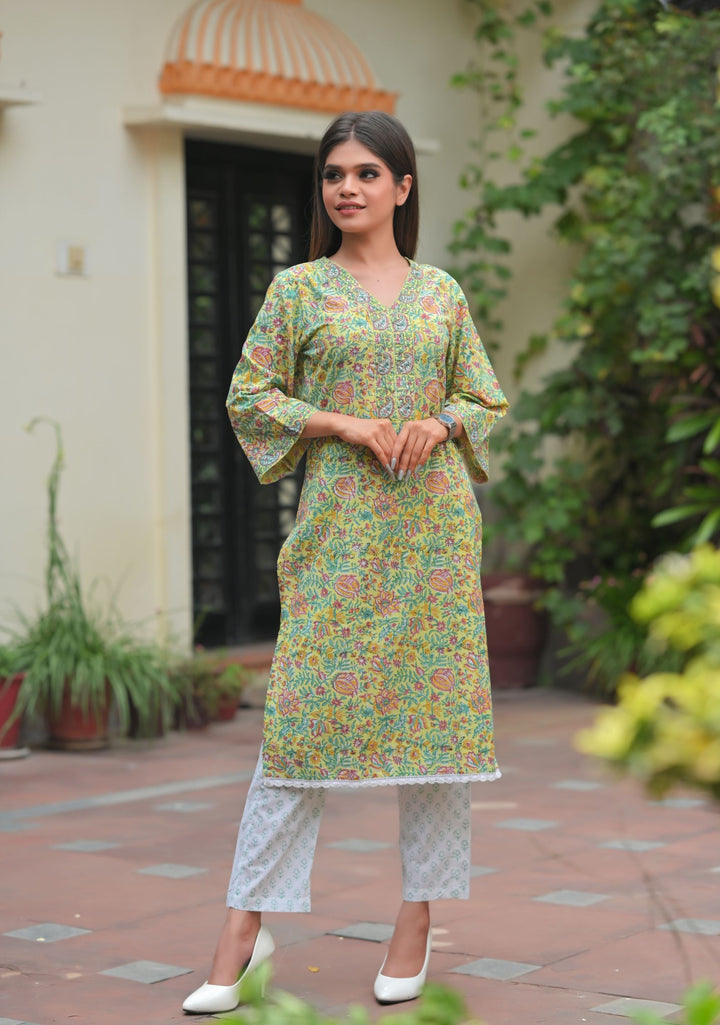 Aarzoo Lime 3 piece Suit with Kota doria Dupatta | Made To Order