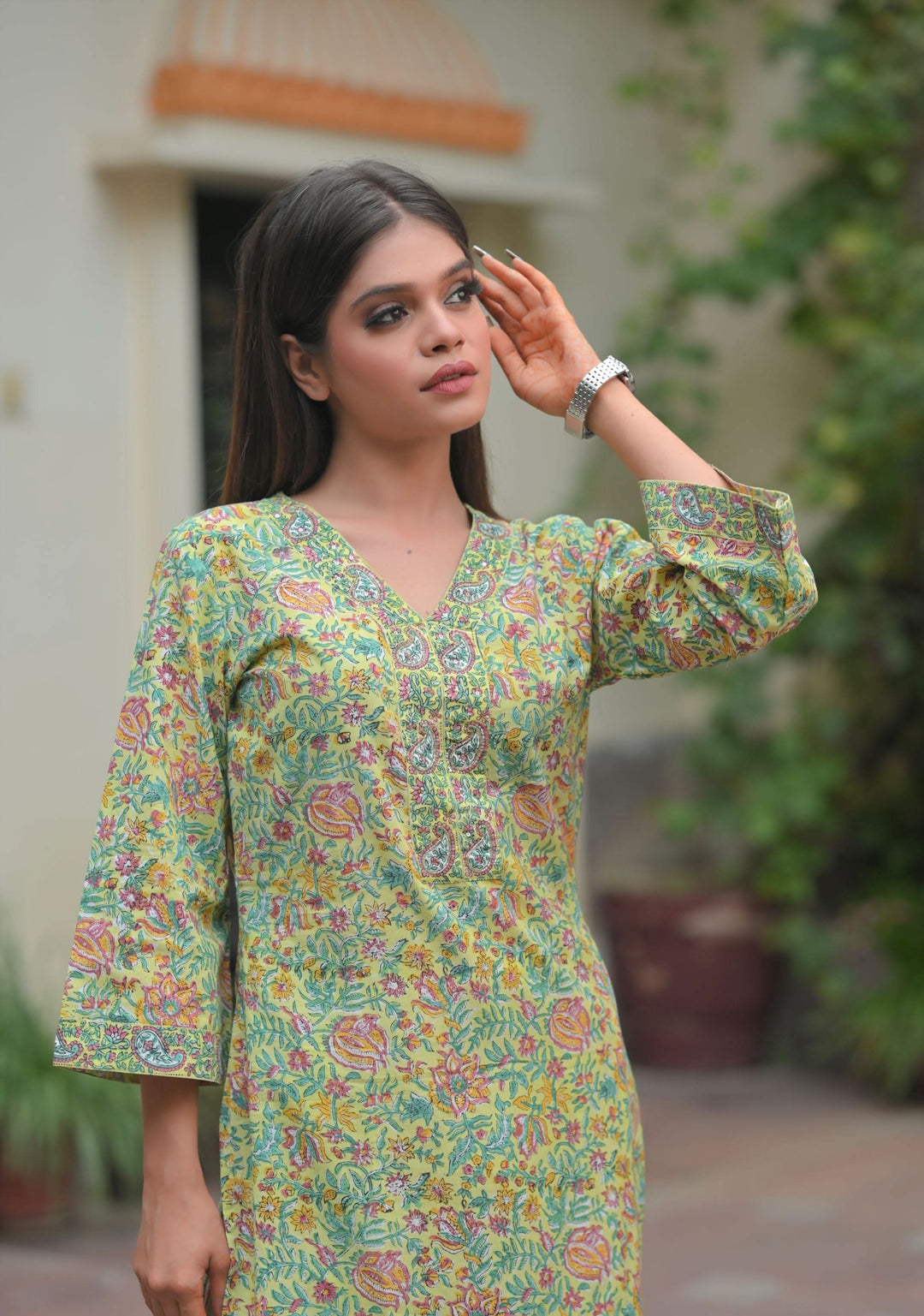 Aarzoo Lime 3 piece Suit with Kota doria Dupatta | Made To Order