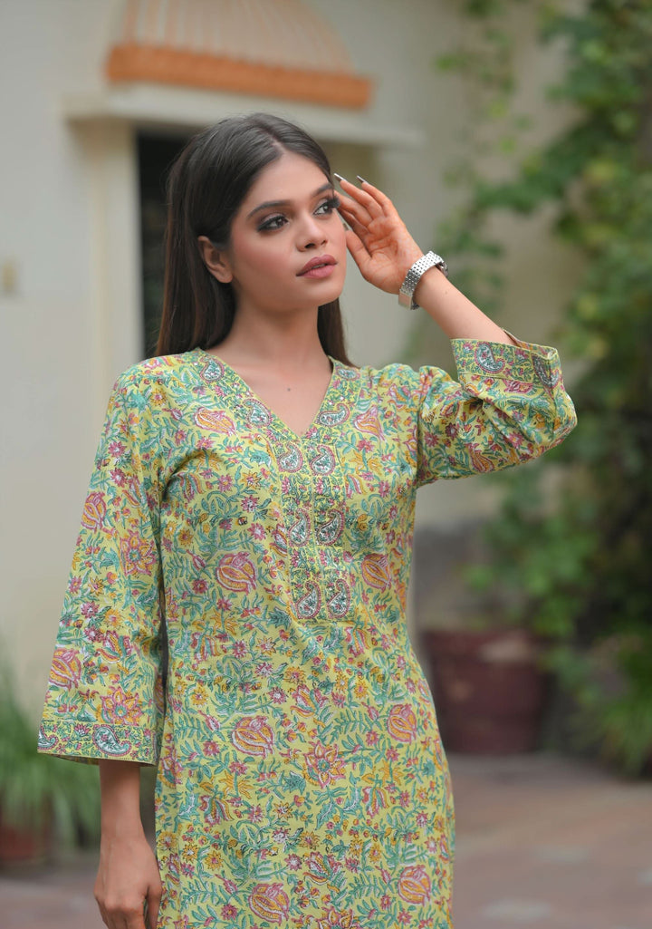 Aarzoo Lime 3 piece Suit with Kota doria Dupatta | Made To Order
