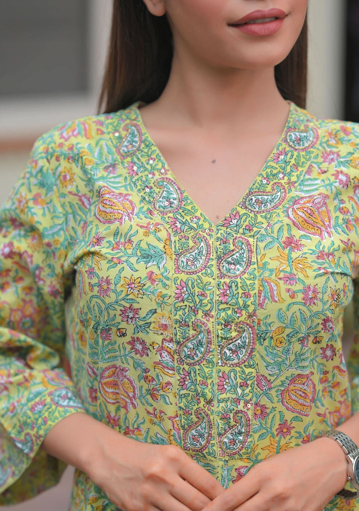 Aarzoo Lime 3 piece Suit with Kota doria Dupatta | Made To Order