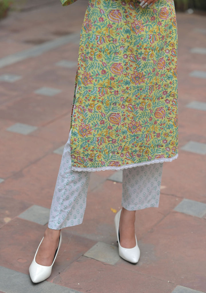 Aarzoo Lime 3 piece Suit with Kota doria Dupatta | Made To Order