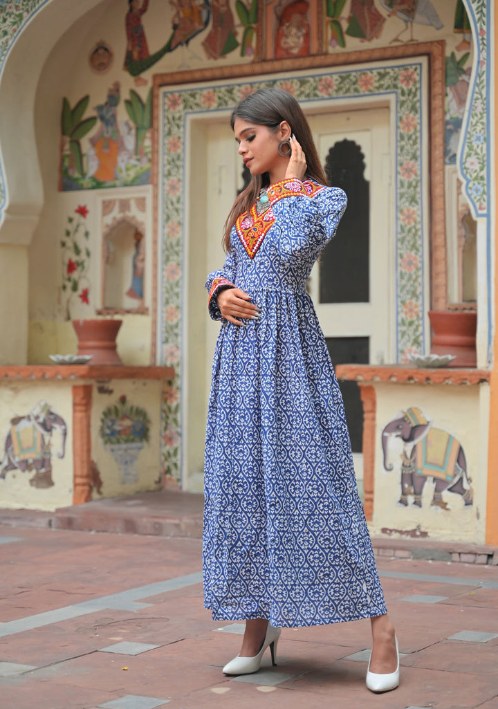 Mermaid fusion handblock print dress  | Made To Order