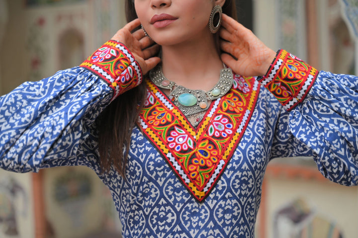 Mermaid fusion handblock print dress  | Made To Order