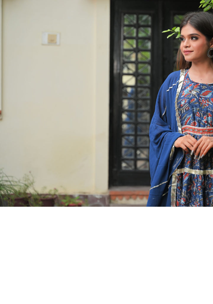 Noor Chanderi Silk Cotton Anarkali with Mulmul Pant | Made To Order