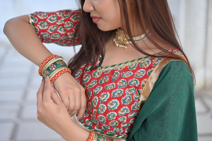 Red Paisley Lehenga handcrafted with hand block print cotton | Made To Order