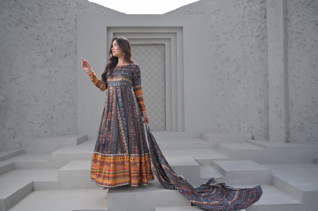 Patola Print Kalidaar 3 Piece Suit | Made To Order
