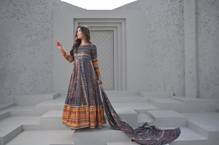 Patola Print Kalidaar 3 Piece Suit | Made To Order