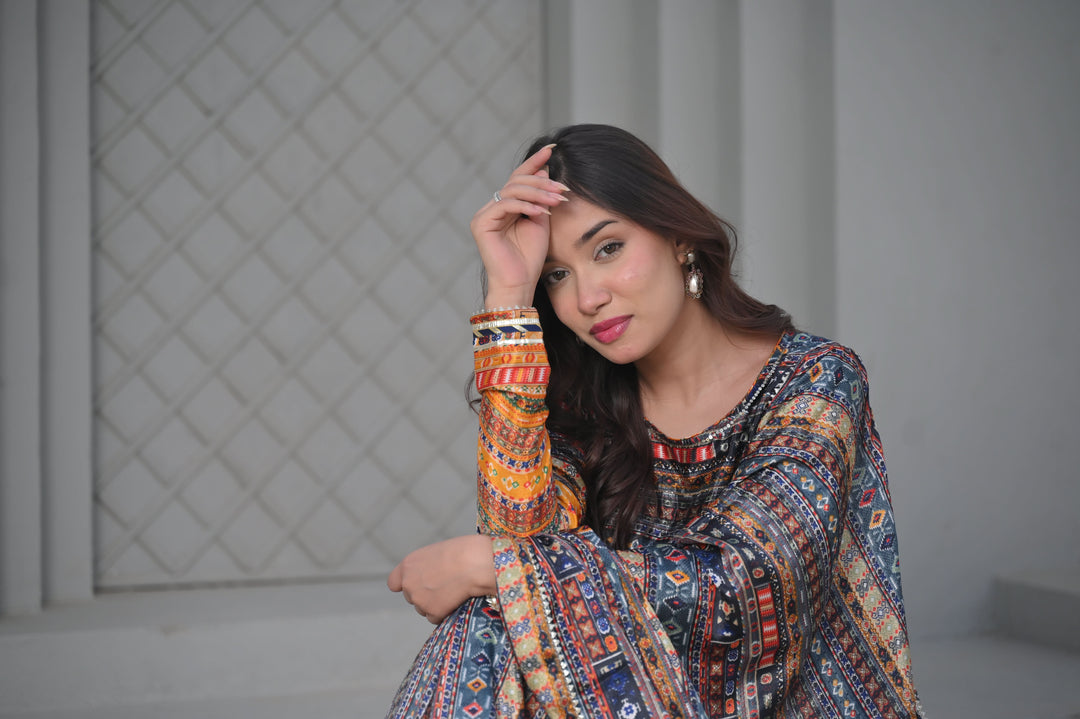 Patola Print Kalidaar 3 Piece Suit | Made To Order