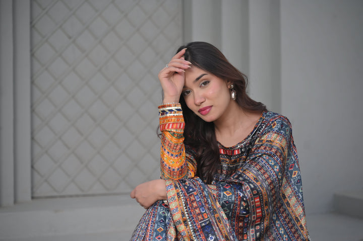 Patola Print Kalidaar 3 Piece Suit | Made To Order