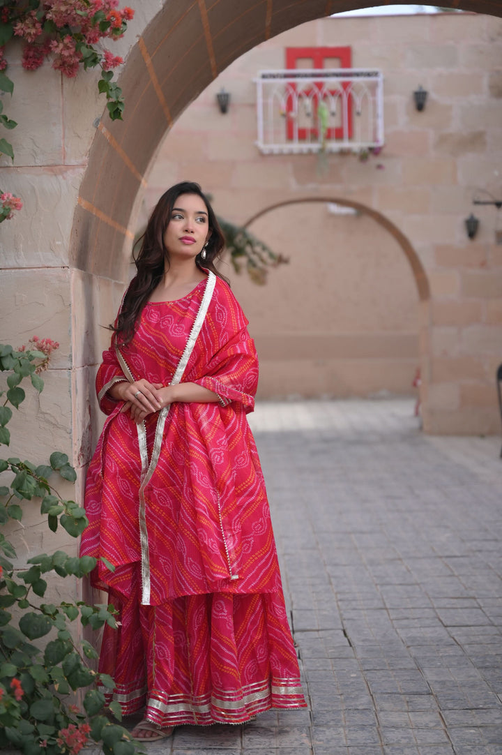 Baisa Bandhej Anarkali 3 PIece set with Dupatta and Leggings | Made To Order